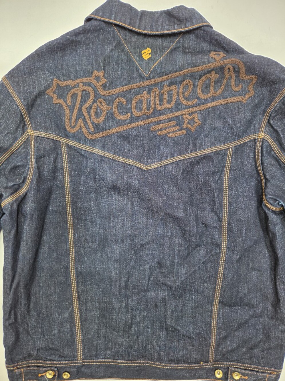 Vintage Rocawear embroidered dark blue denim jacket y2k streetwear size 2XL